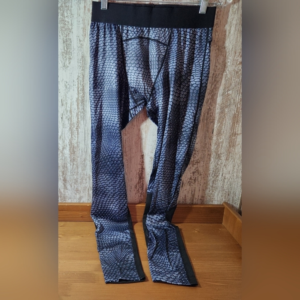 Gray Black Scaled-Pattern Print Jogger Tights Gym Pants Size Large Mens Dance